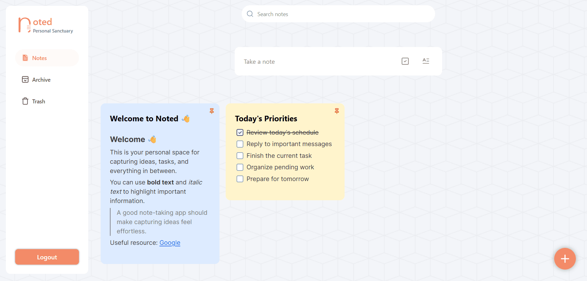 Noted project screenshot